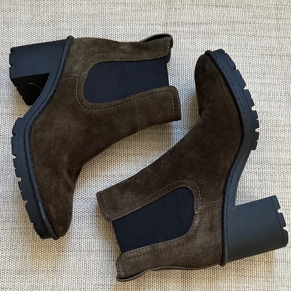 Vince Henderson Chelsea Boot Brown Suede Lug Sole Block Heel Slip On Boho Chic - Picture 6 of 14